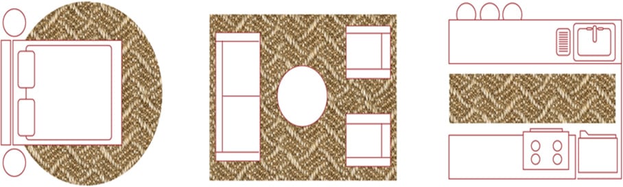Custom Rug Layout for Bedroom, Living Room and Kitchen