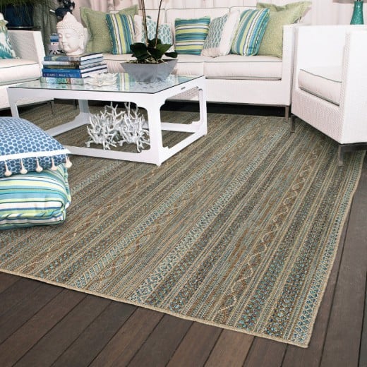 Custom Costa Del Sol Beach, 100% UV Stabilized Royaltron polypropylene. Area Rug