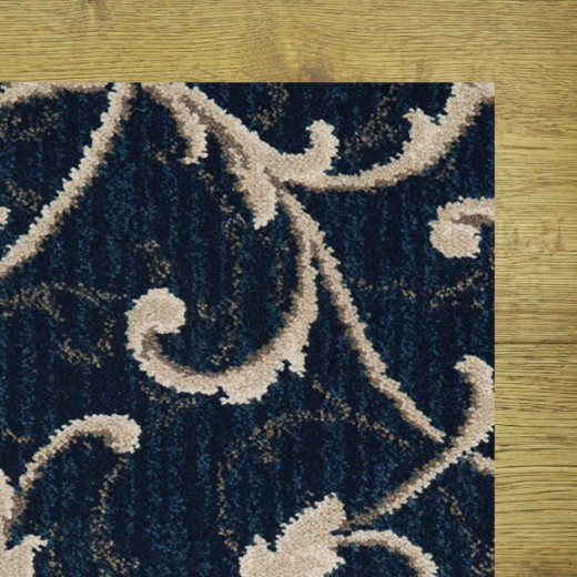 Custom Royalax II Scroll Stria Royal Blue, 80% Wool/20% Nylon Area Rug