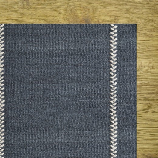 Custom Stitchery Stripe Indigo, 100% New Zealand Wool Area Rug