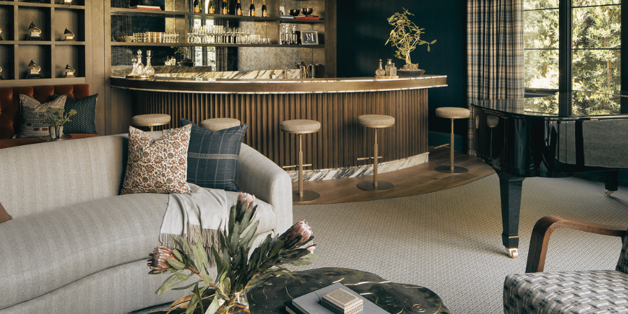 Custom shape curved rug around bar 
